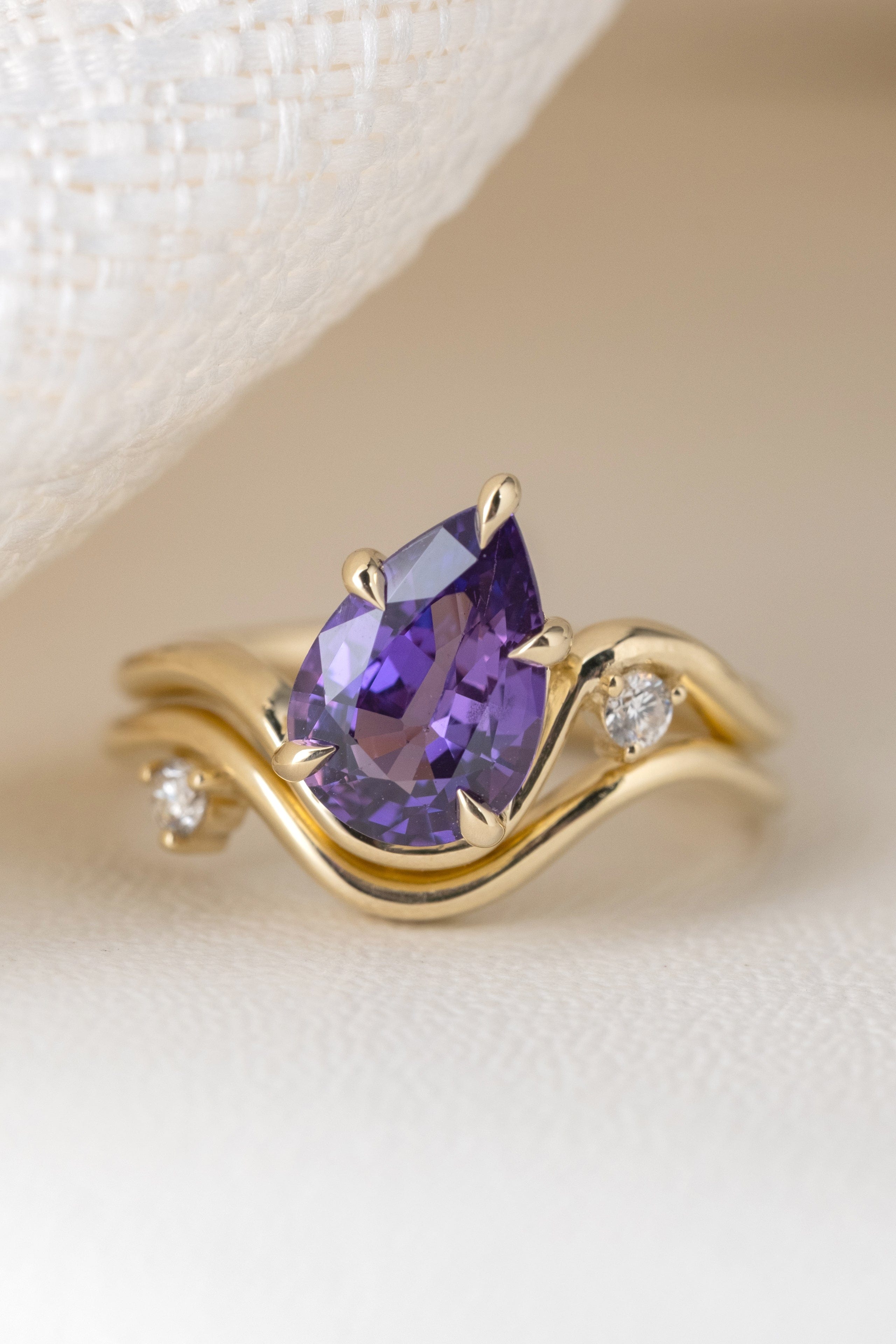 2.10ct Venus Pear Purple Sapphire & Diamond Engagement Ring