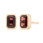 Bezel Emerald Cut Garnet Studs