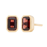 Bezel Emerald Cut Garnet Studs