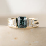 2.54ct Clara Teal Blue Radiant Cut Sapphire and Diamond Engagement Ring
