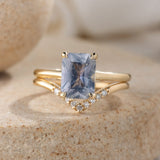 2.70ct Flora Lavender Emerald Cut Sapphire Engagement Ring with Leaf Accents