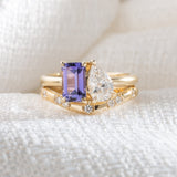 Gemma Violet Emerald Cut Sapphire & Pear Lab Grown Diamond Engagement Ring