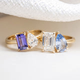 Gemma Violet Emerald Cut Sapphire & Pear Lab Grown Diamond Engagement Ring