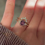 Hand modeling a 14k yellow gold pink sapphire engagement ring and diamond wedding band
