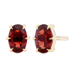 Garnet Stud Earrings Six-Prong Oval