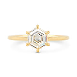 Modern hexagon diamond engagement ring 14k yellow gold solitaire setting with six prongs