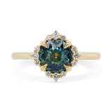 Custom Teal Round Sapphire & Diamond Engagement Ring