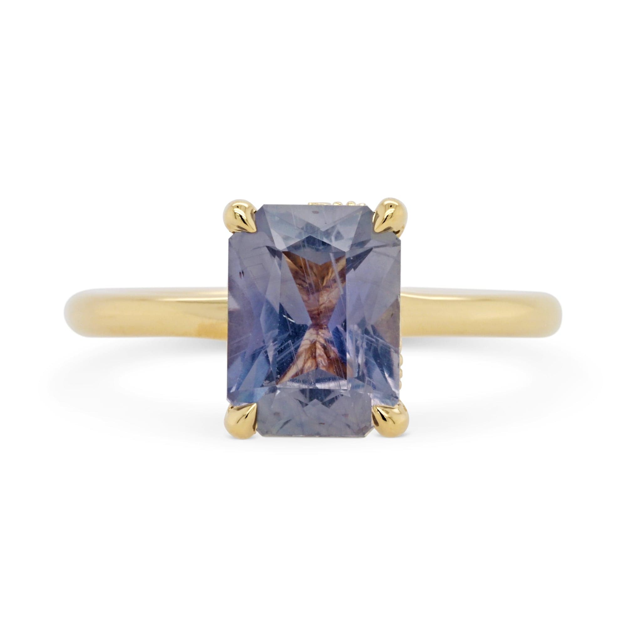 2.70ct Flora Lavender Emerald Cut Sapphire Engagement Ring with Leaf Accents