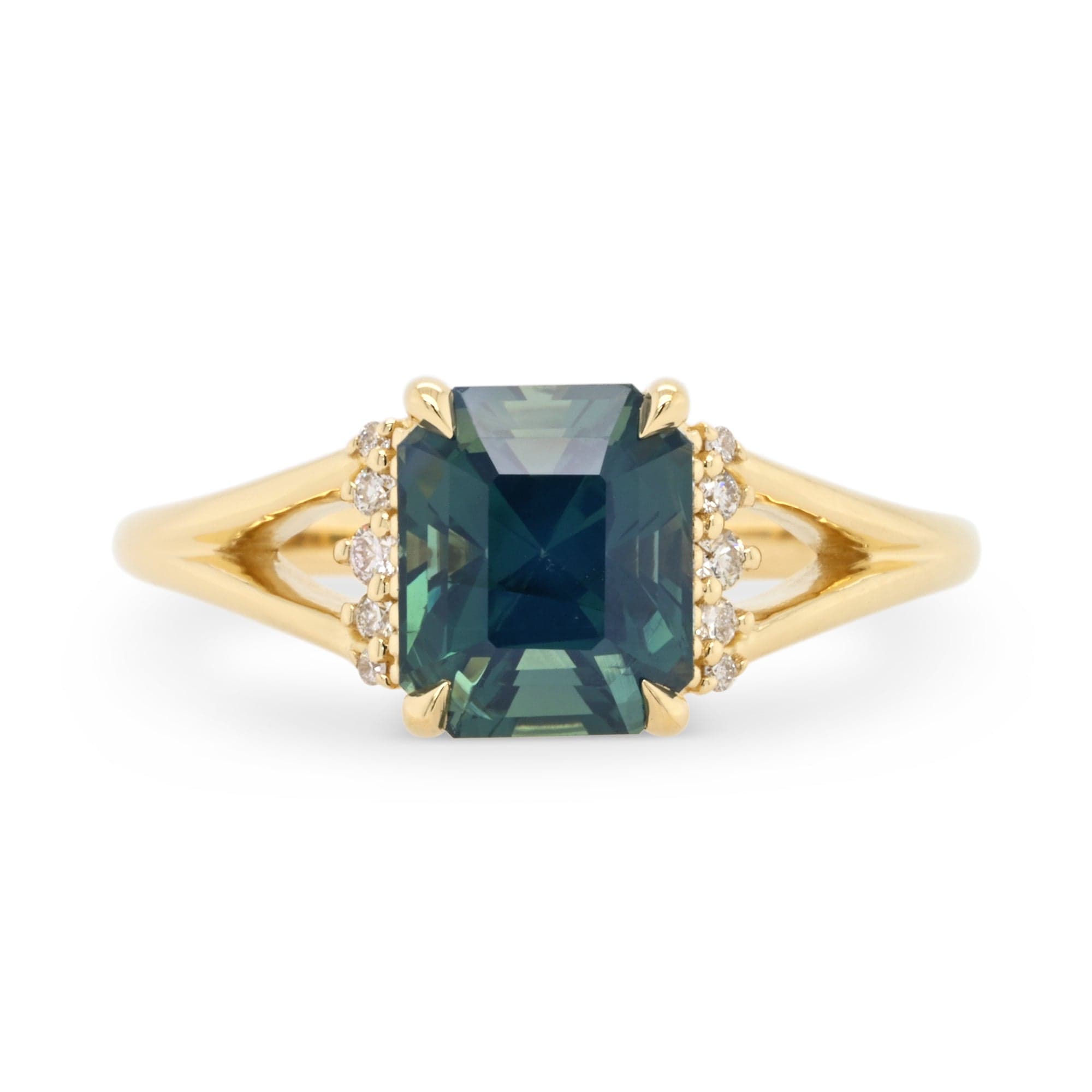 2.52ct Stella Octagon Opalescent Teal Sapphire & Diamond Ring