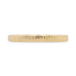 2mm yellow gold wedding band with carved woodgrain texture