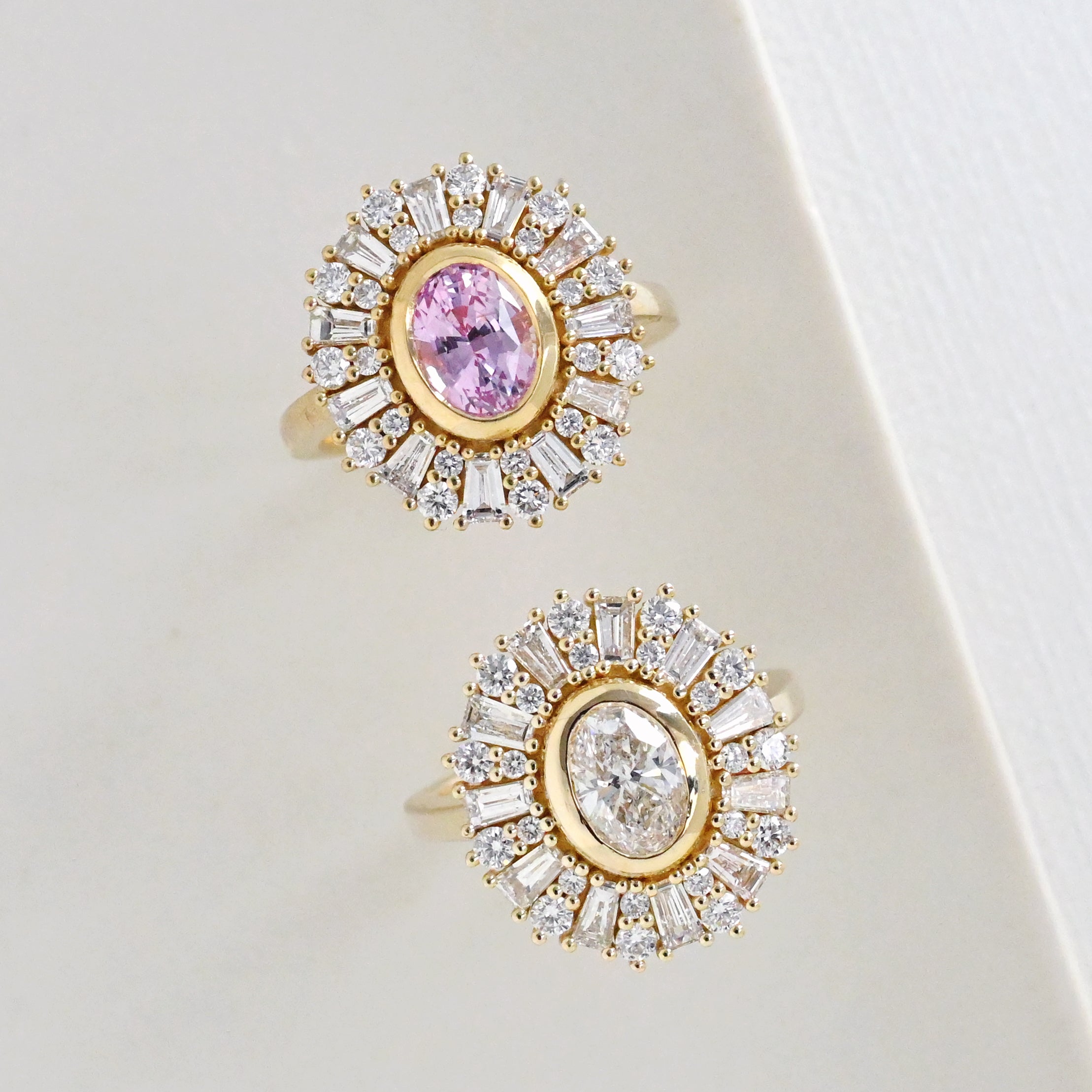 ballerina diamond oval diamond and sapphire rings