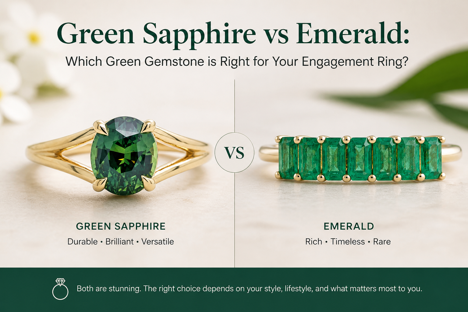 Green Sapphire vs Emerald:  Which Green Gemstone is Right for Your Engagement Ring?