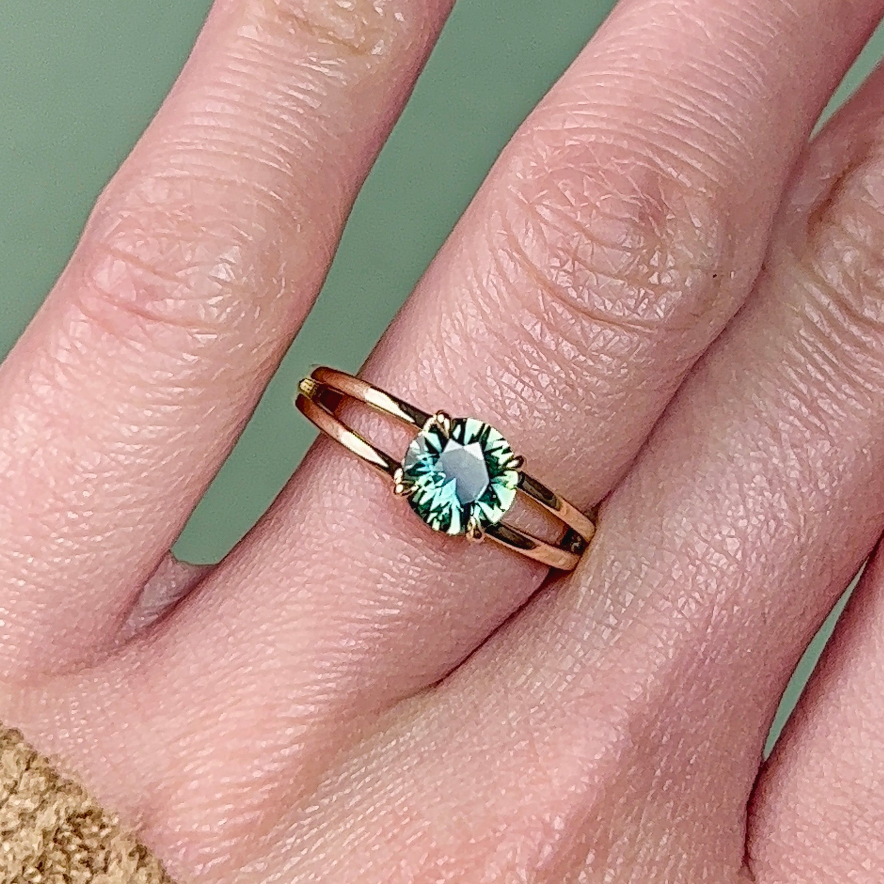 green blue sapphire engagement ring
