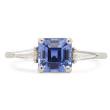 Custom Asscher Cut Blue Sapphire Three Stone Ring