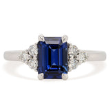 Custom Emerald Cut Blue Sapphire & Diamond Ring