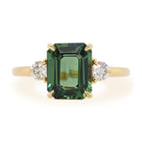 Custom Green Emerald Cut Sapphire Three Stone Ring