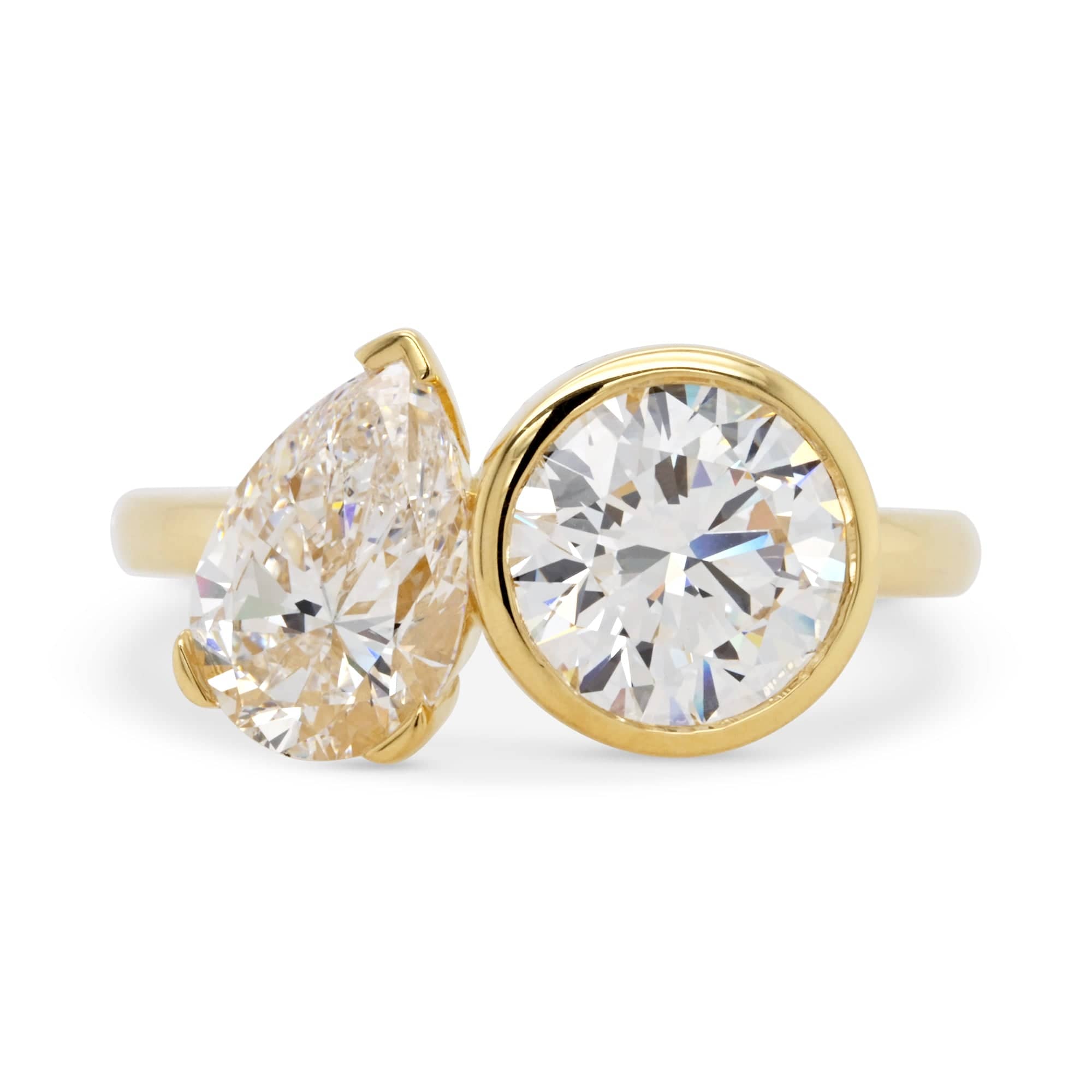 Custom Rings Pear Diamond Custom Round & Pear Cut Diamond Bezel Engagement Ring