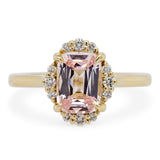Custom Radiant Cut Peach Sapphire & Diamond Halo Ring