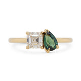 Custom Pear Cut Green Sapphire & Asscher Cut Diamond Toi Et Moi Ring