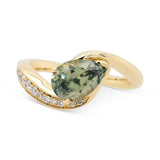 Custom Green Pear Cut Sapphire & Diamond Pavé Engagement Ring