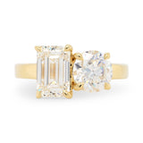 Custom Emerald Cut Diamond and Round Moissanite Toi Et Moi Engagement Ring