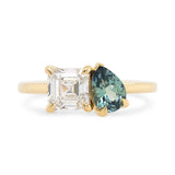 Custom Teal Pear Cut Sapphire & Asscher Cut Lab Grown Diamond Toi et Moi Engagement Ring