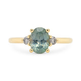 Custom Teal Oval Cut Sapphire & Diamond Three Stone Engagement Ring