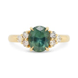 Custom Green Oval Cut Sapphire & Diamond Engagement Ring