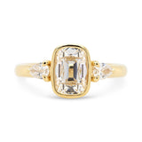 Custom Antique Cushion Cut Diamond Bezel Three Stone Engagement Ring