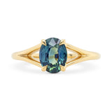 Custom Oval Cut Teal Sapphire Split Shank Engagement Ring
