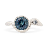 Custom Round Teal Sapphire & Diamond Platinum Engagement Ring