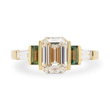 Custom Emerald Cut Lab Grown Diamond & Green Baguette Sapphire Engagement Ring