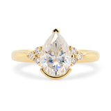 Custom Pear Shape Moissanite and Diamond Partial Bezel Engagement Ring