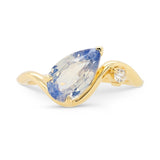 Custom Blue Opalescent Pear Sapphire & Diamond Engagement Ring
