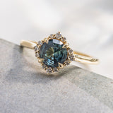 1.11ct Serena Round Teal Sapphire & Diamond Engagement Ring