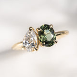 Gemma Oval Green Sapphire & Pear Natural Diamond Engagement Ring