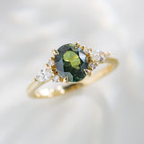 1.68ct Lena Oval Dark Teal Sapphire & Diamond Engagement Ring