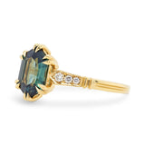 1.71ct Victoria Elongated Hexagon Teal Sapphire & Diamond Engagement Ring