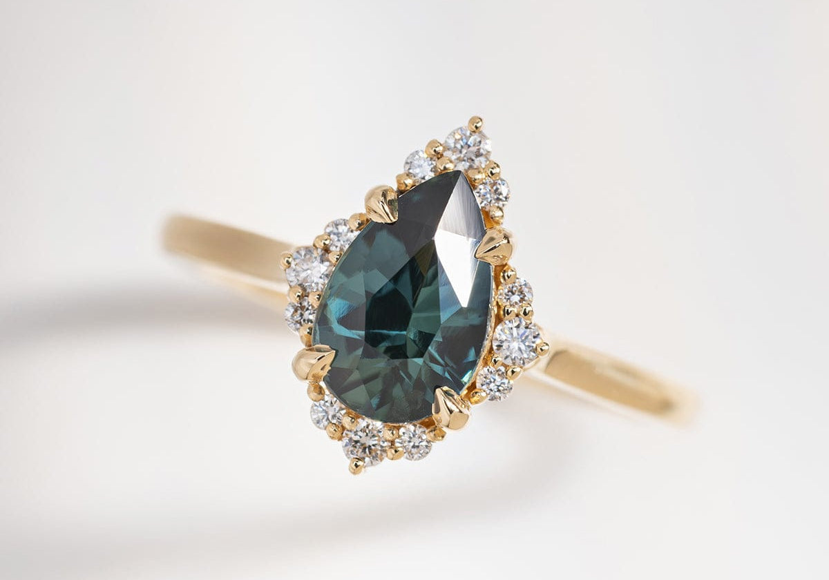 Custom Peach Pear Sapphire and Diamond Engagement Ring