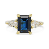 Custom Emerald Cut Blue Sapphire Three Stone Ring