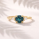 1.03ct Lena Round Cerulean Sapphire & Diamond Engagement Ring