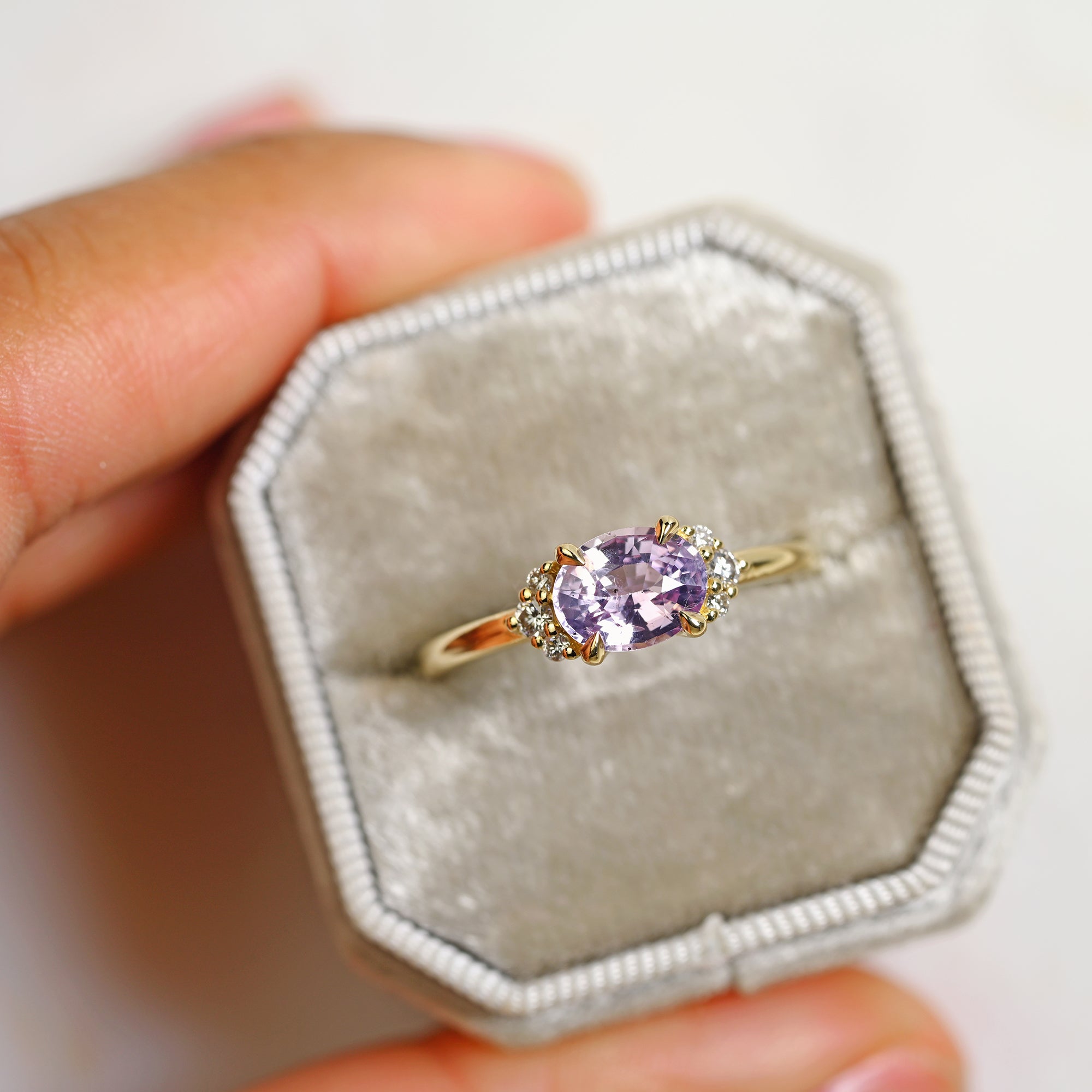 light purple diamond cluster engagement ring