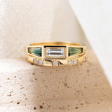 0.85ct Teal Australian Sapphire Tapered Baguette and 0.46ct Diamond Baguette Ring