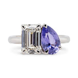 Custom Pear Purple Sapphire & Emerald Cut Lab Grown Diamond Engagement Ring