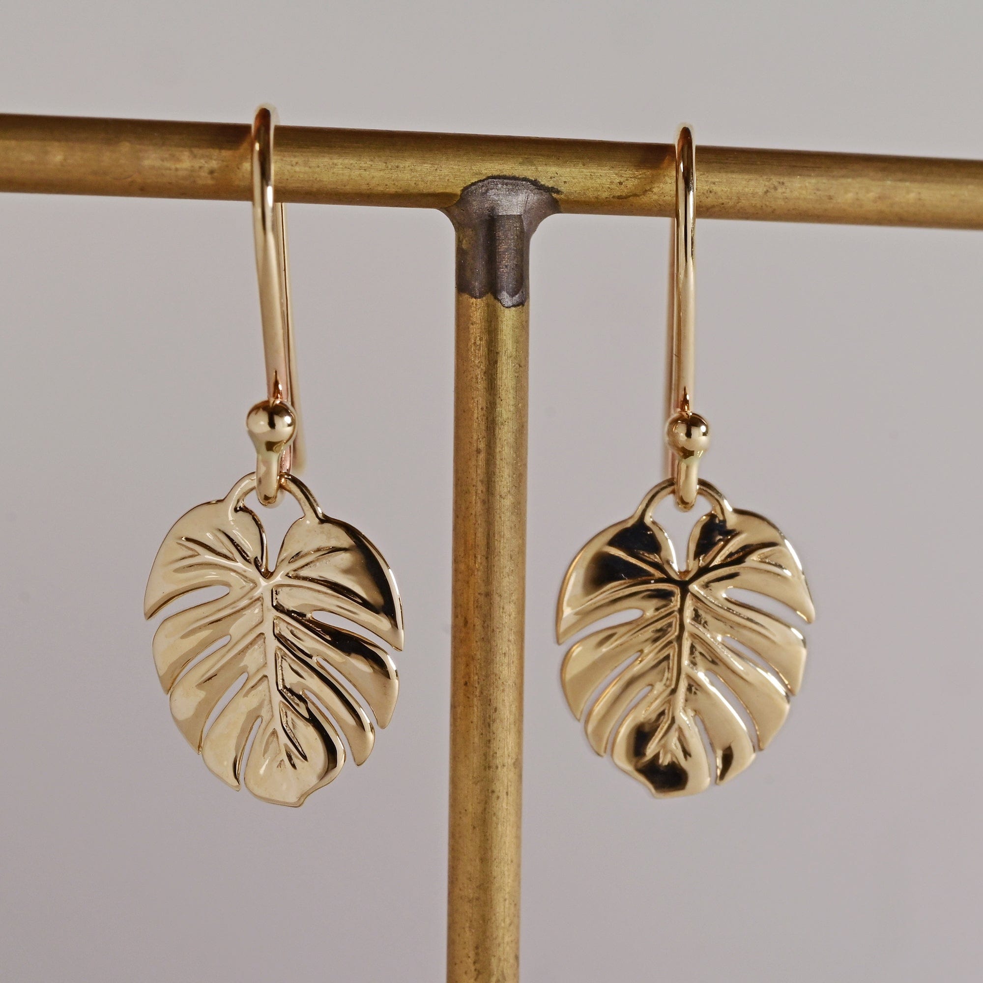 14K gold Monstera Plant Earrings