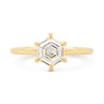 Modern hexagon diamond engagement ring 14k yellow gold solitaire setting with six prongs