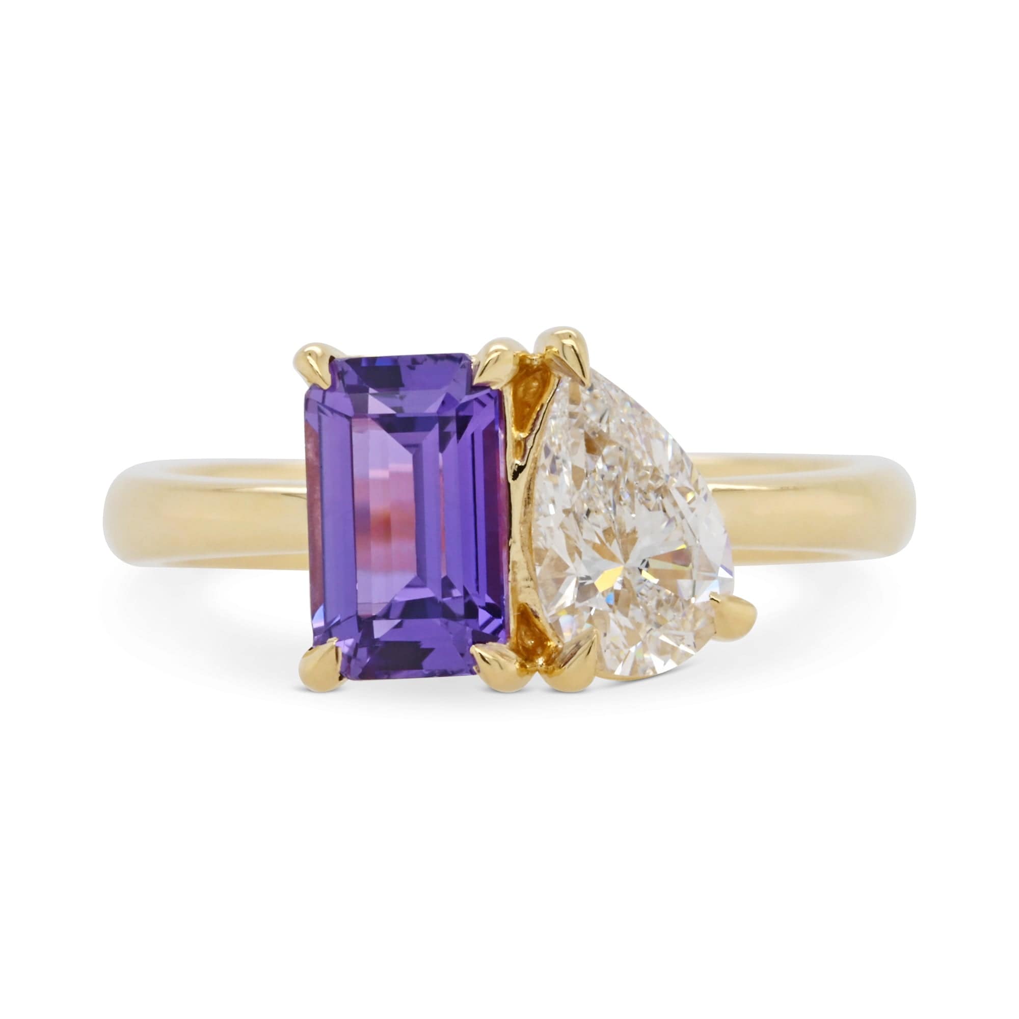 Gemma Violet Emerald Cut Sapphire & Pear Lab Grown Diamond Engagement ...