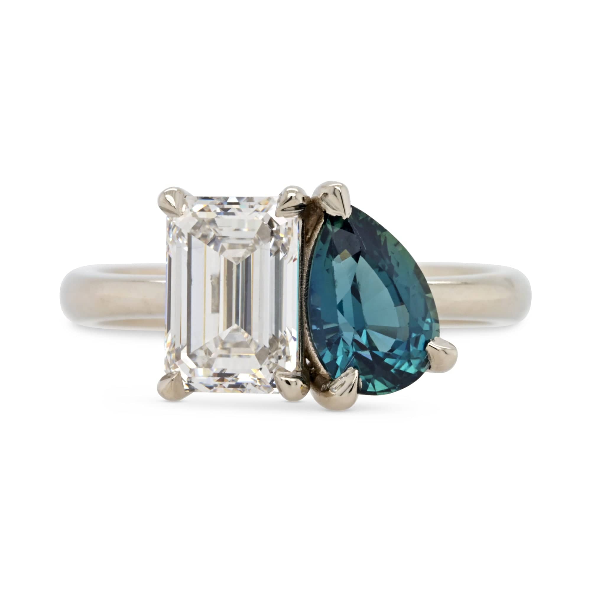 1.35ct Gemma Pear Teal Sapphire & 1.59ct Lab Grown Diamond Engagement ...