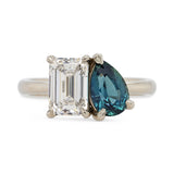 Custom Pear Teal Sapphire & Lab Grown Diamond Engagement Ring