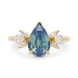2.59ct Bella Pear Opalescent Blue Sapphire & Marquise Diamond Engagement Ring